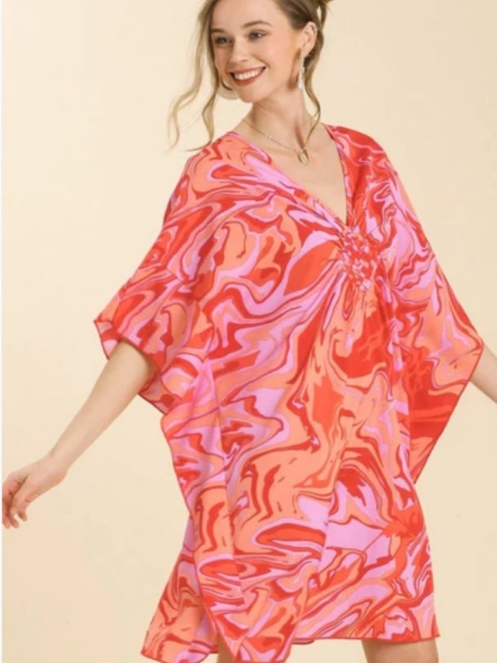 NWOT Umgee Pink & Coral Swirl V-Neck Swim Coverup